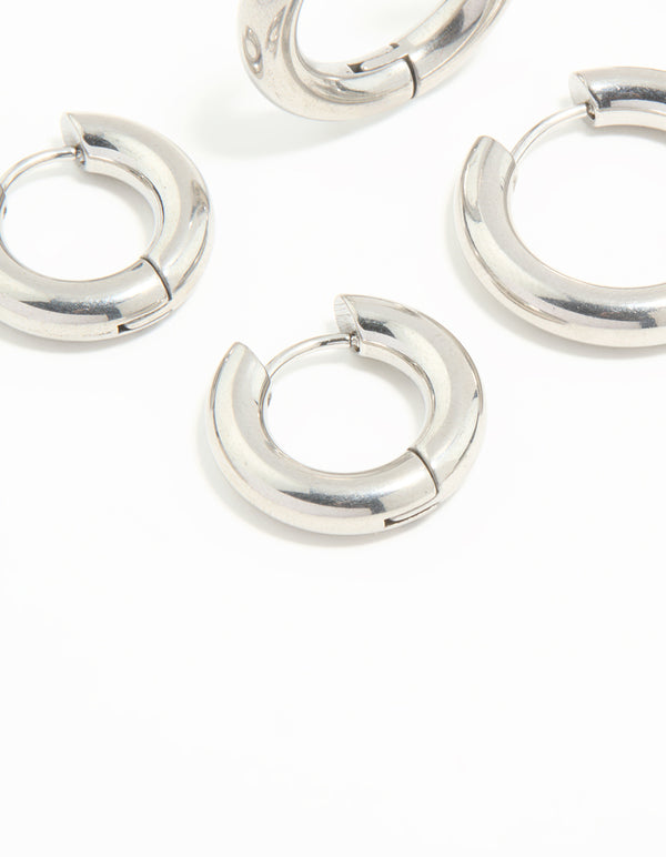 Waterproof Stainless Steel Thick Hoop Earrings 3-Pack