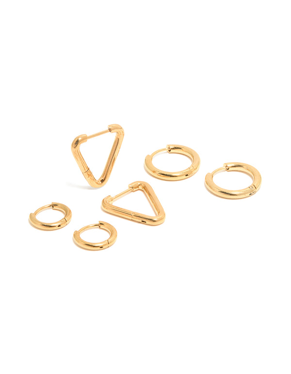 Waterproof Gold Plated Stainless Steel Hoop Earrings 3-Pack