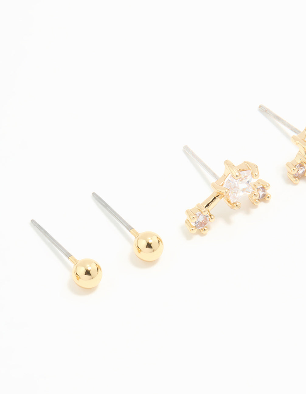 Waterproof Gold Plated Stainless Steel Celestial Stacker Earrings 3-Pack