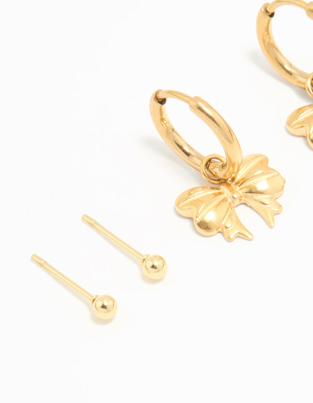 Waterproof Gold Plated Stainless Steel Bow Stacker Earrings 3-Pack