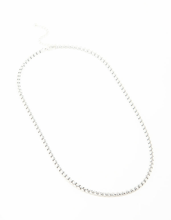 Crafted from waterproof stainless steel round box chain short necklace in silver front view