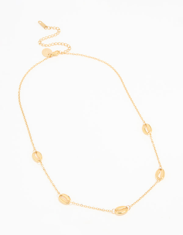 Waterproof Gold Plated Stainless Steel Shell Charm Short Necklace