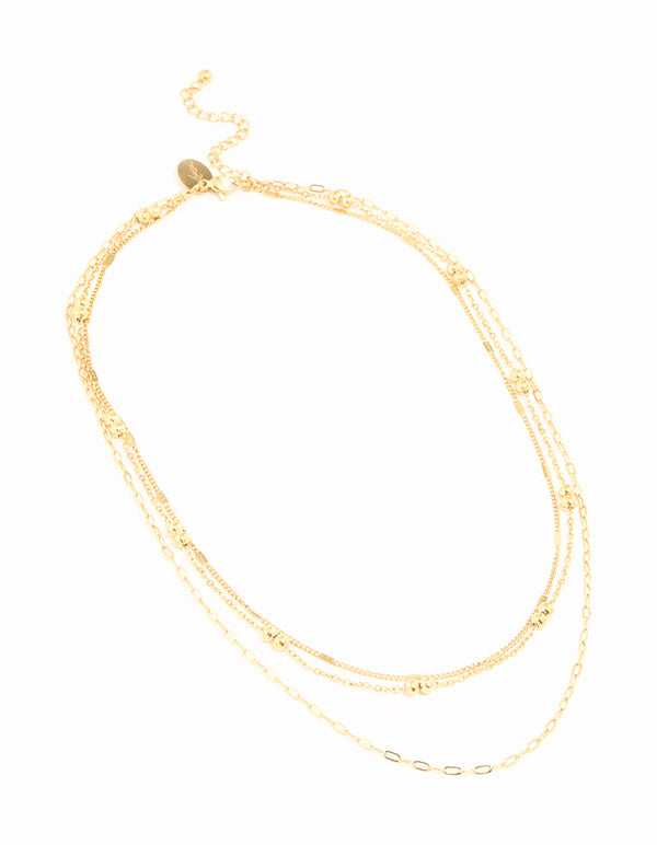 Waterproof Gold Plated Stainless Steel Ball & Chain Layered Necklace