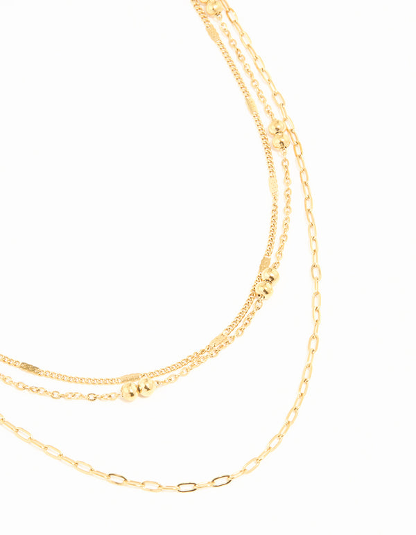 Waterproof Gold Plated Stainless Steel Ball & Chain Layered Necklace