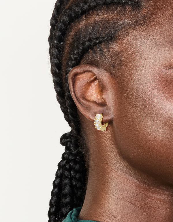 Gold Plated Cubic Zirconia Oval Huggie Earrings