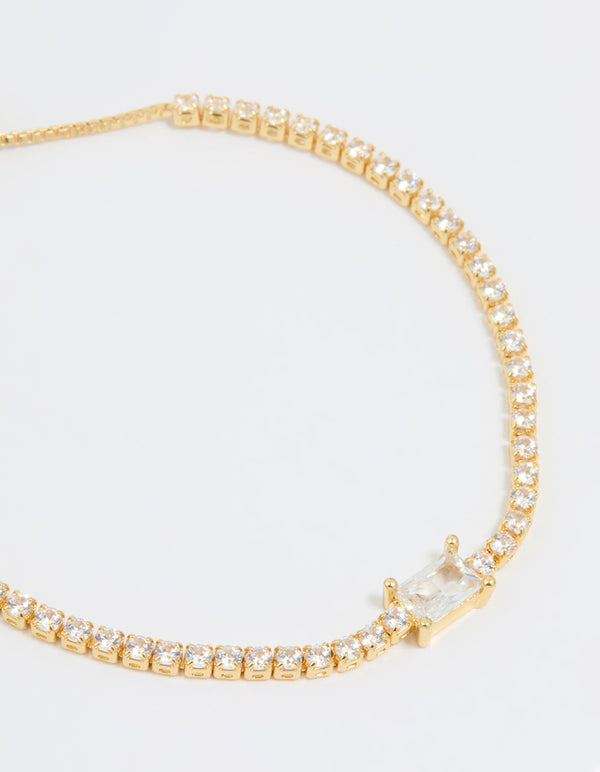 Gold Plated Cubic Zirconia Baguette Toggle Bracelet
