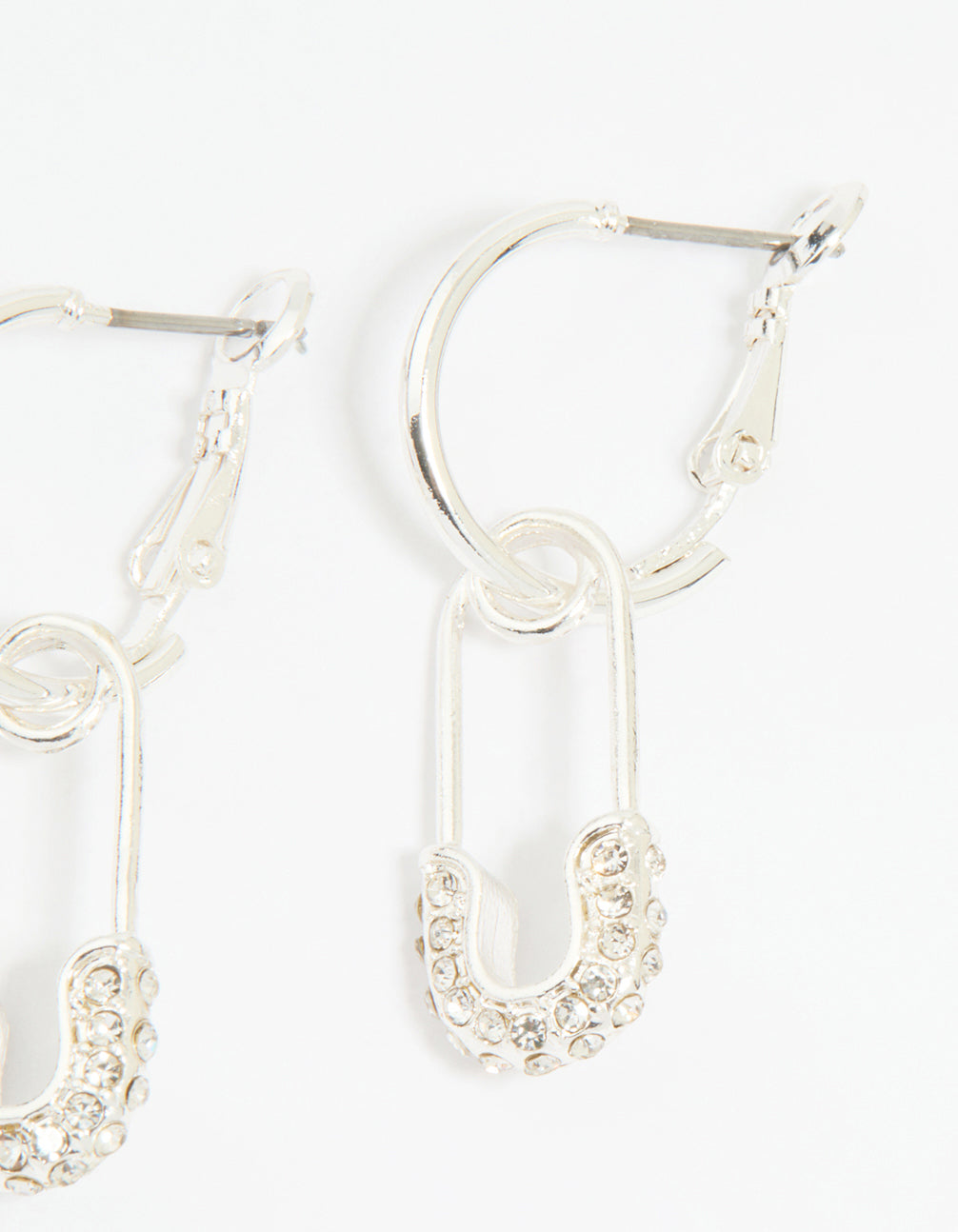 Silver Diamante Paperclip Huggie Earrings