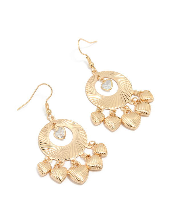 Gold Diamante Heart Drop Earrings
