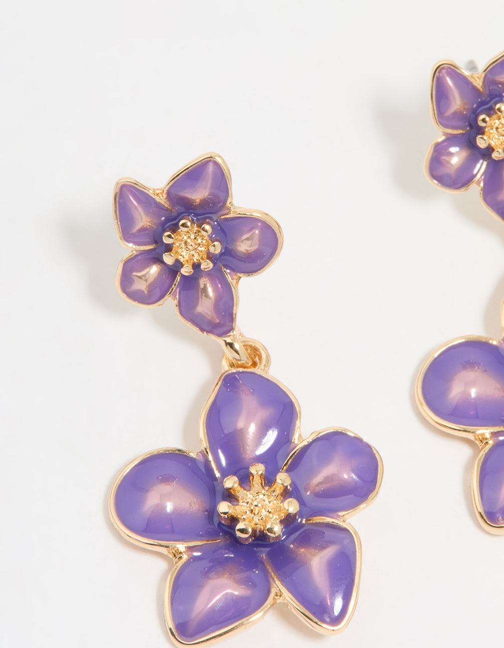 Gold Purple Tiered Flower Drop Earrings
