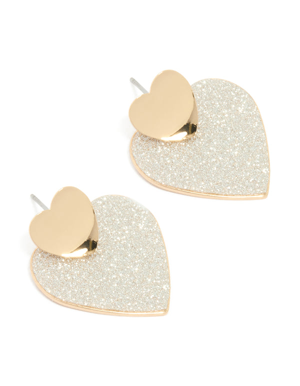 Gold Glitter Heart Paper Drop Earrings