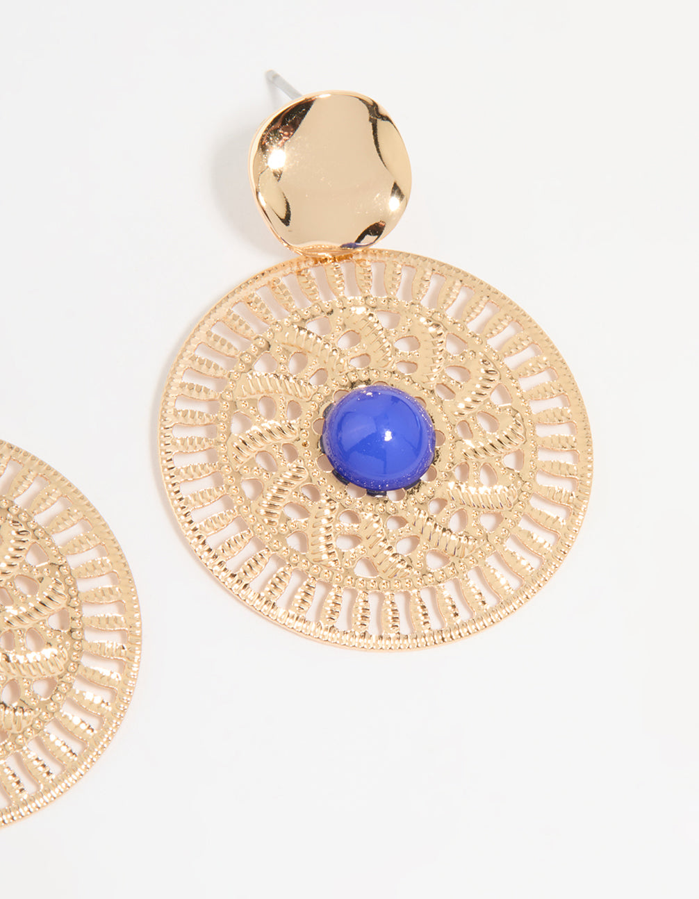 Gold Filigree & Blue Marble Center Drop Earrings