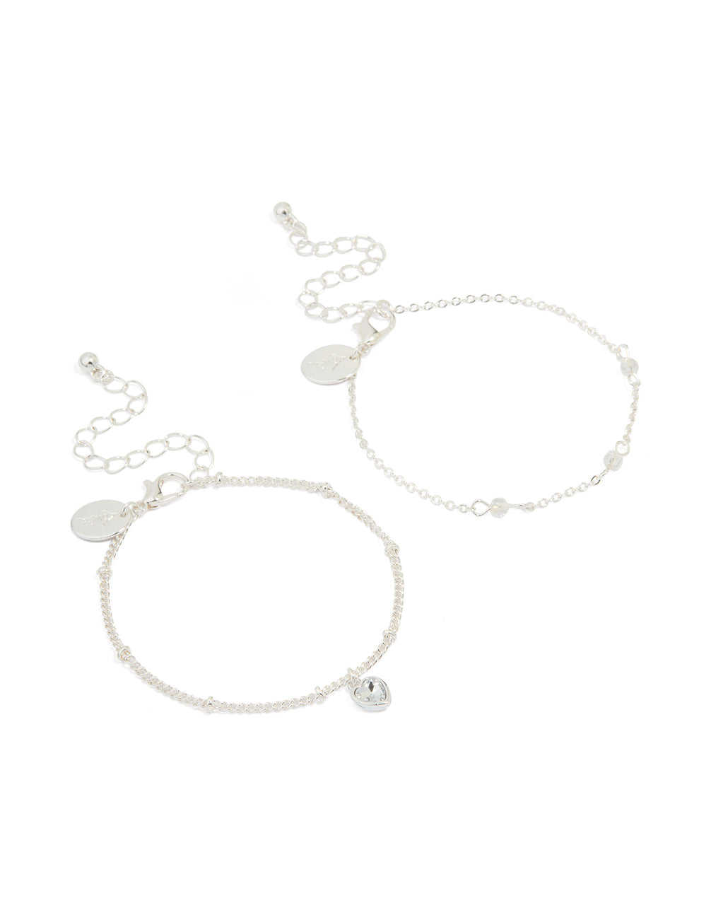 Silver Heart Charm & Stone Bracelets 2-Pack