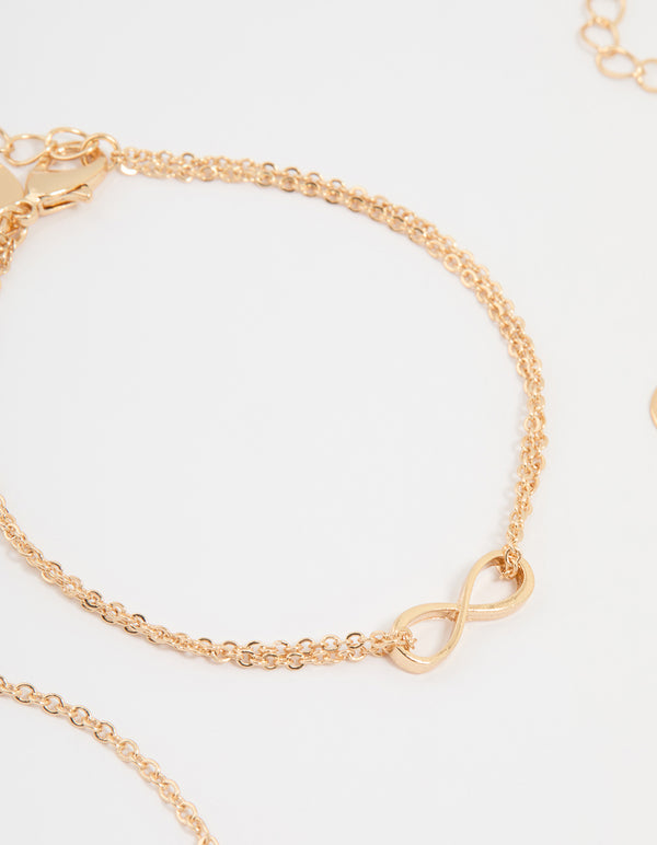 Gold Diamante Infinity Circle Bracelets 3-Pack