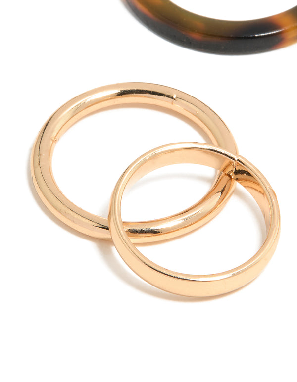 Gold Smooth & Tortoiseshell Rings 6-Pack