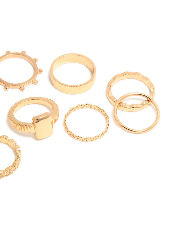 Gold Textured Signet Rings 10-Pack