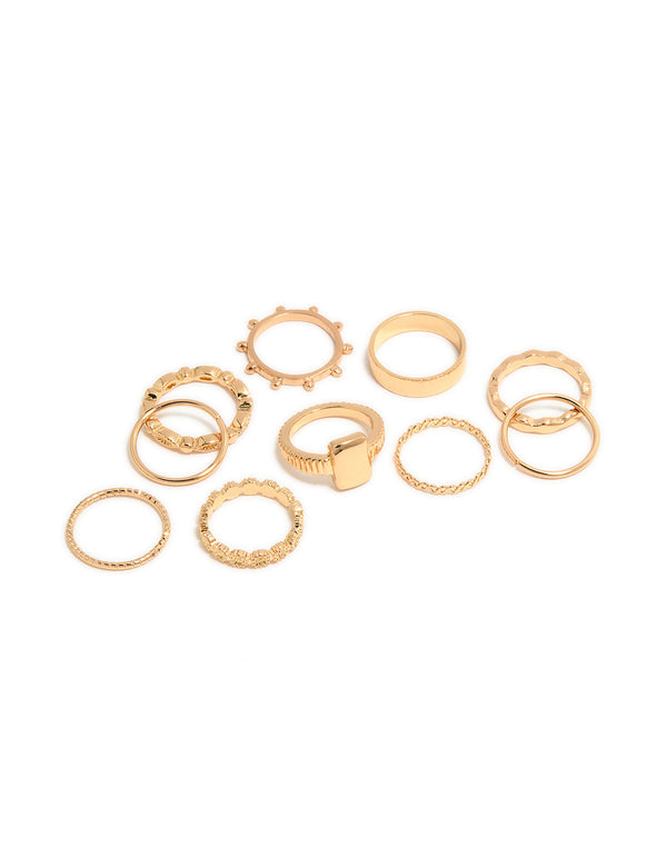 Gold Textured Signet Rings 10-Pack