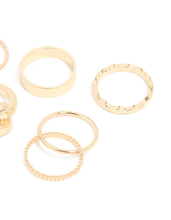 Gold Textured Signet Rings 10-Pack