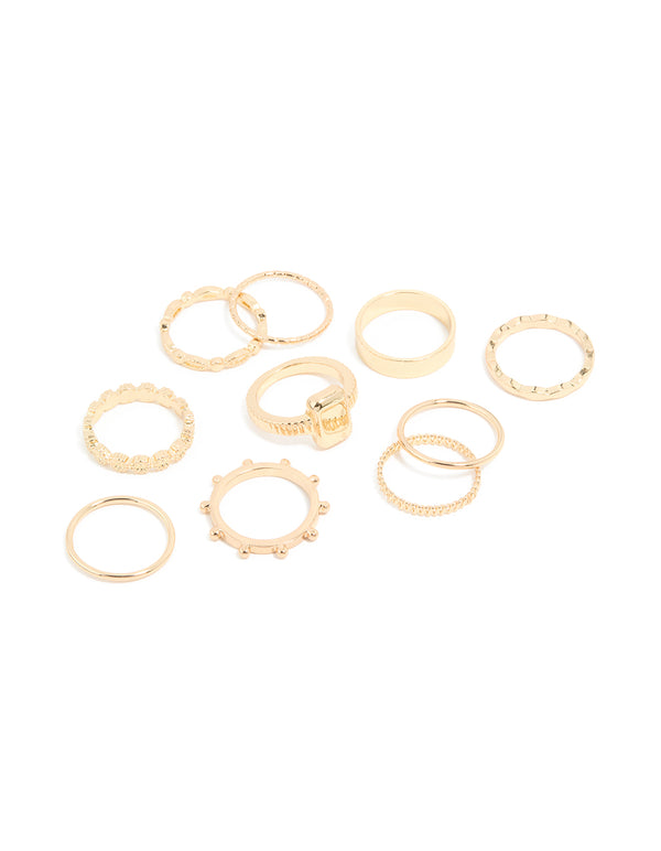 Gold Textured Signet Rings 10-Pack