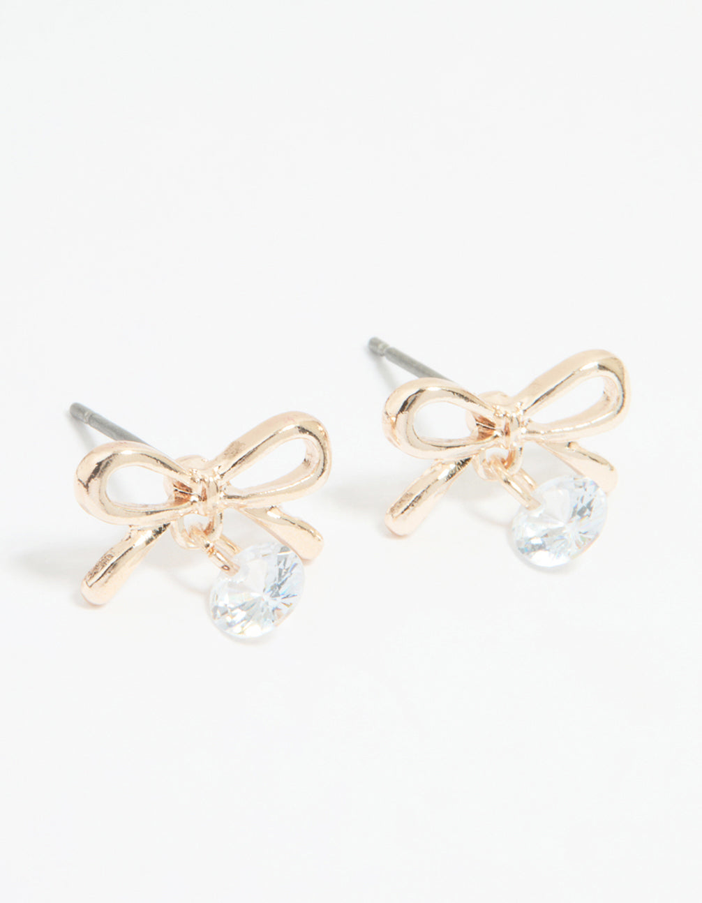 Rose Gold Diamante Bow Drop Earrings