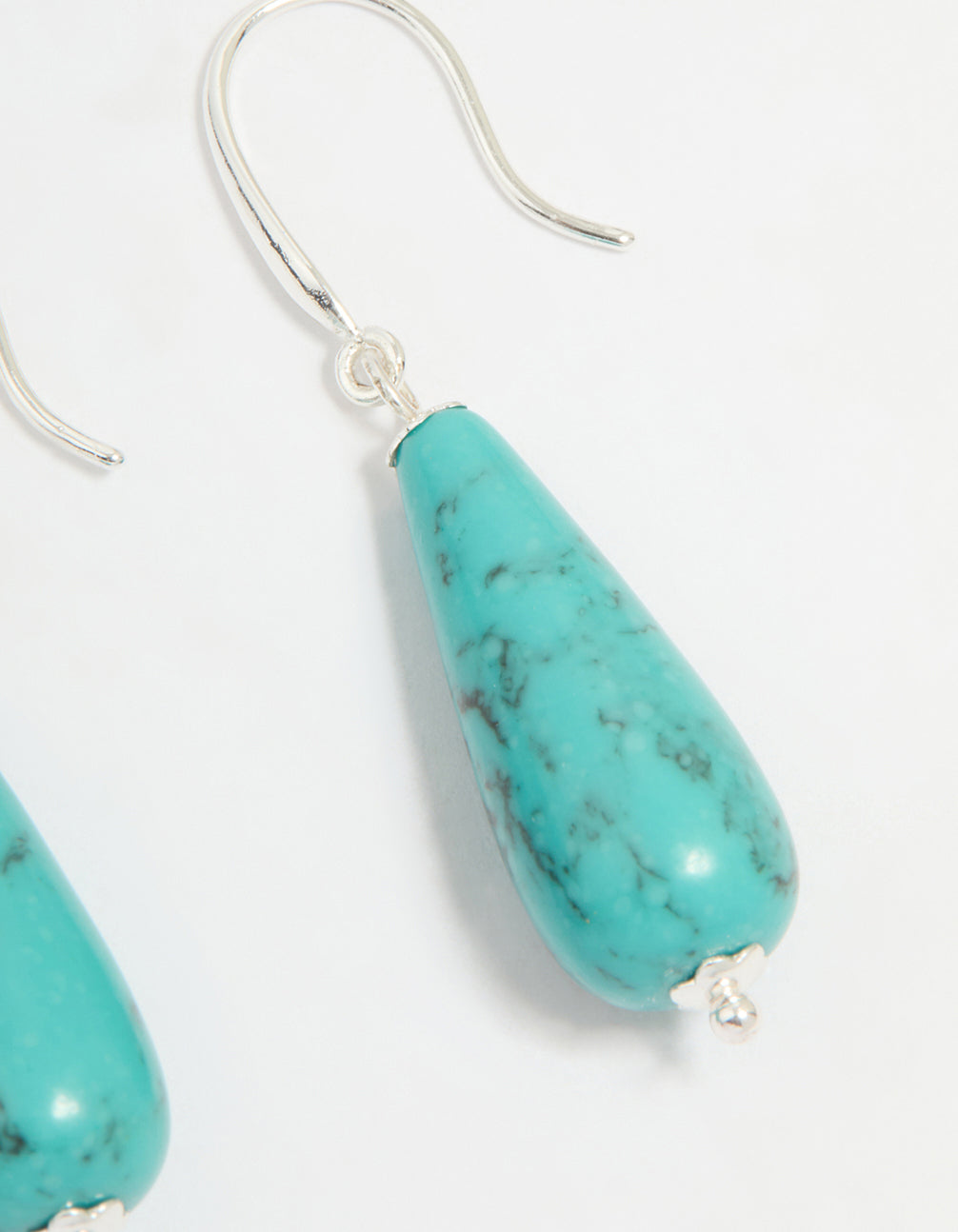 Silver Plated Turquoise Stone Sleek Drop Earrings