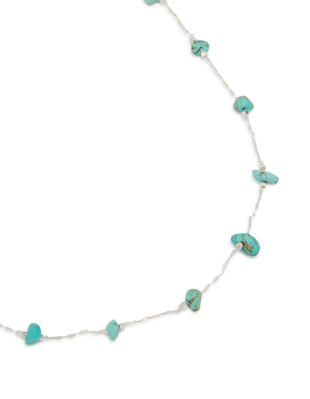 Silver Plated Turquoise Semi Precious Stone Station Necklace