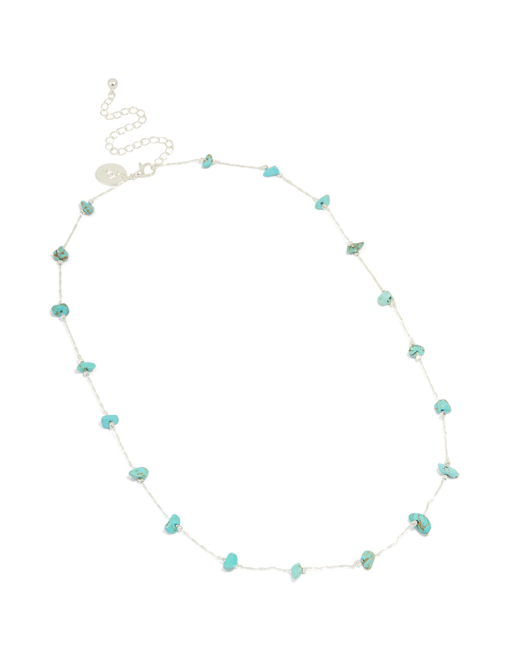 Silver Plated Turquoise Semi Precious Stone Station Necklace