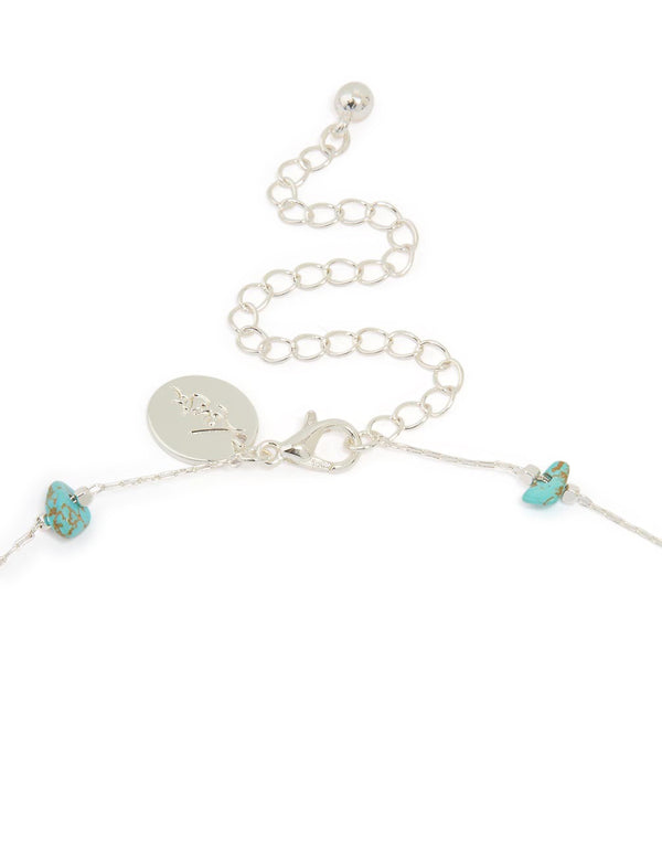 Silver Plated Turquoise Semi Precious Stone Station Necklace