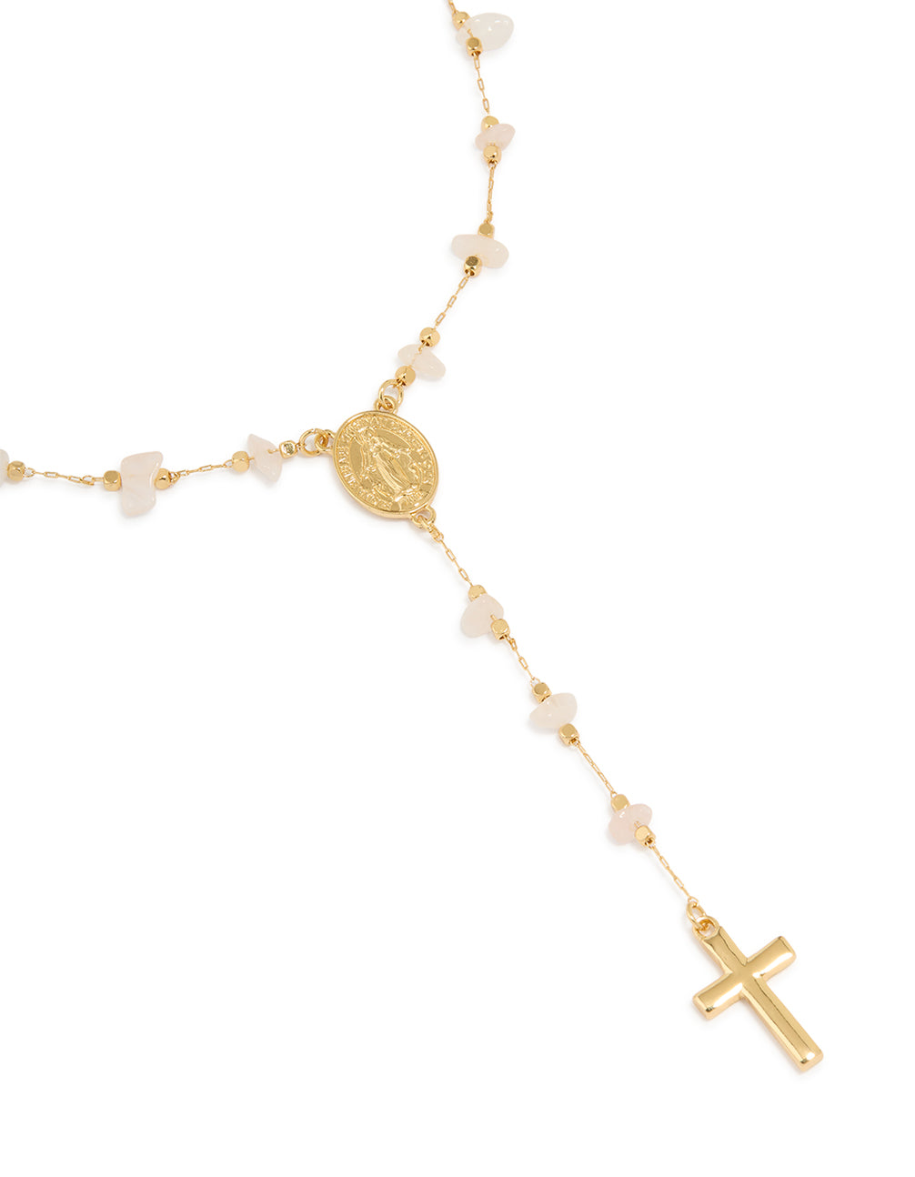 Gold Plated Rose Quartz Semi Precious Stone Lariat Y-Necklace