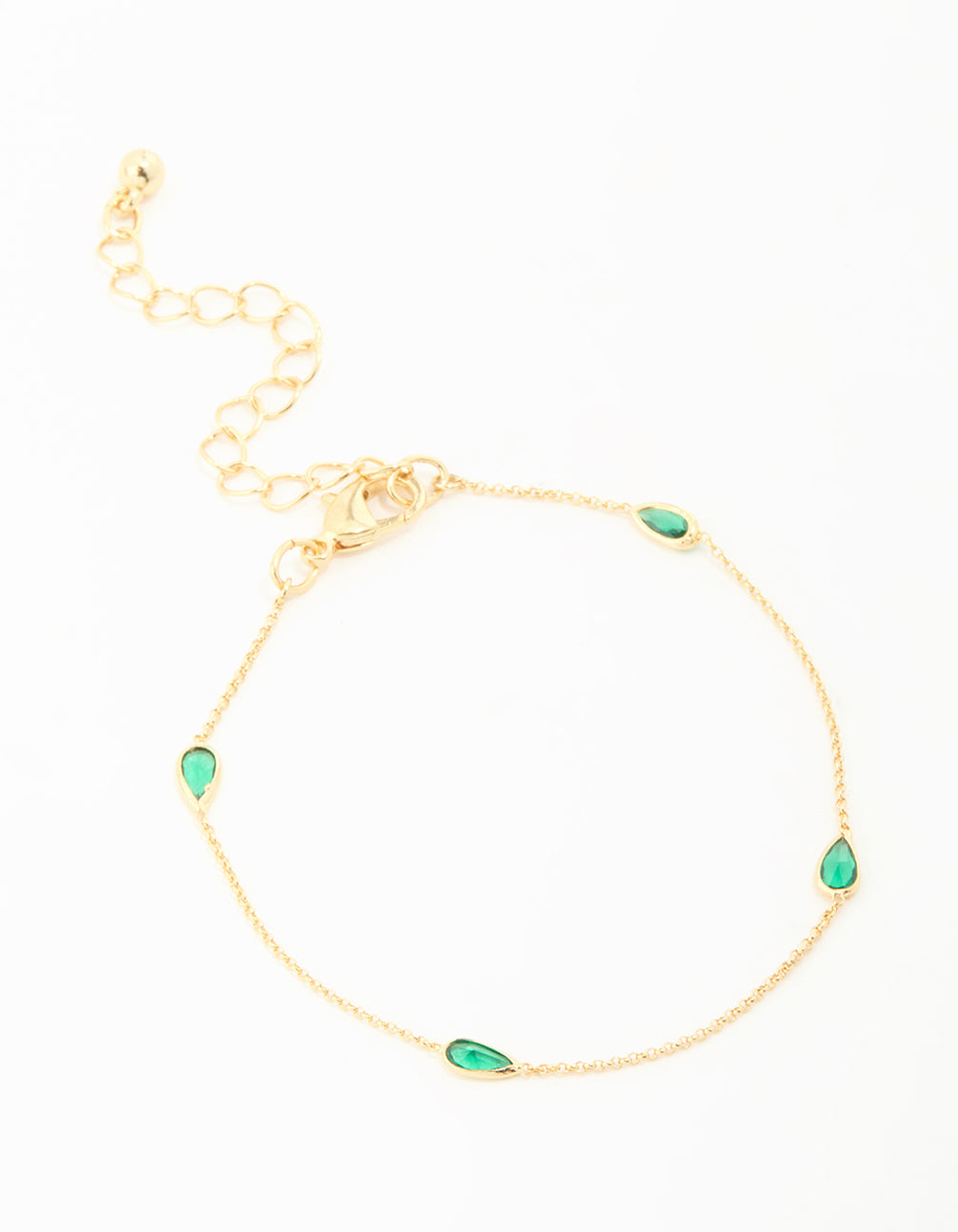Gold Plated Green Cubic Zirconia Teardrop Bracelet