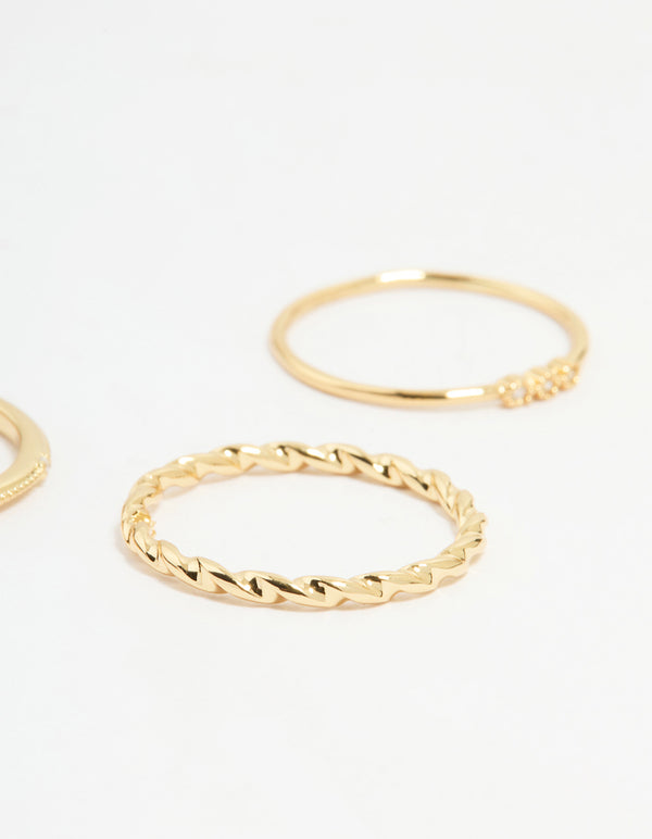 Gold Plated Cubic Zirconia Mixed Detail Rings 5-Pack