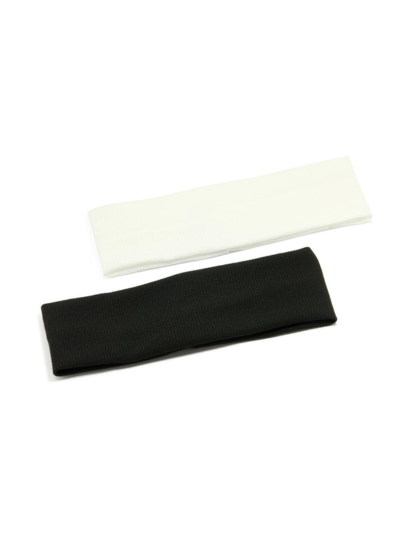 White & Black Ribbed Fabric Stretch Headbands 2-Pack
