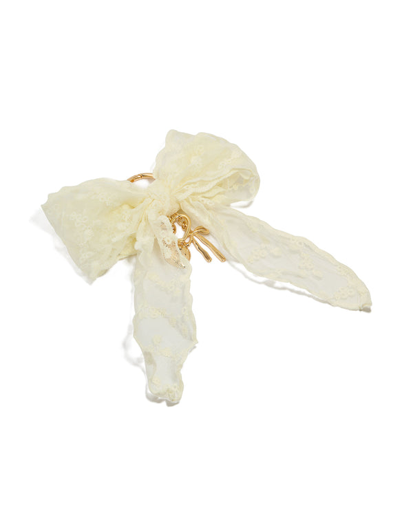 White Fabric Bow Key Chain