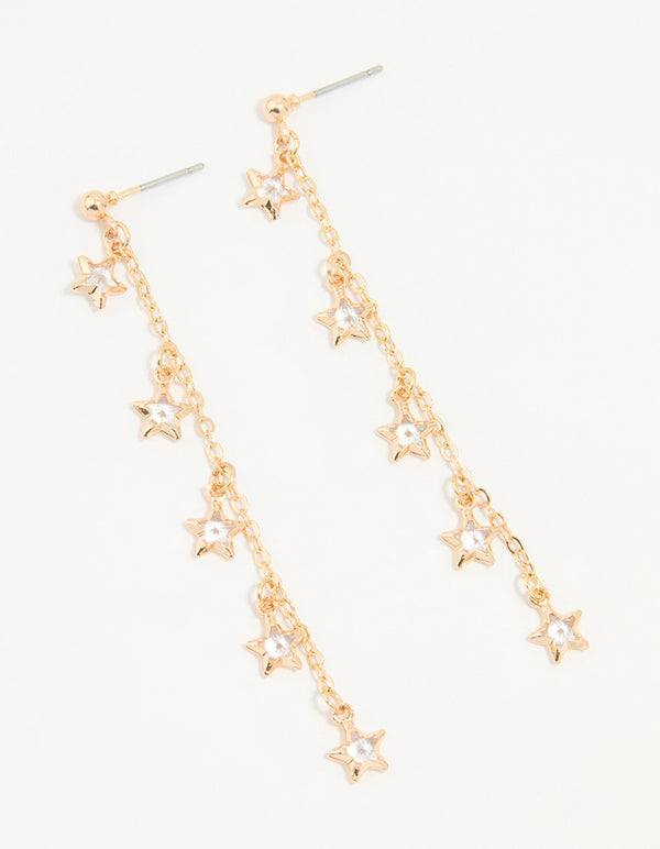 Gold Cubic Zirconia Falling Star Drop Earrings