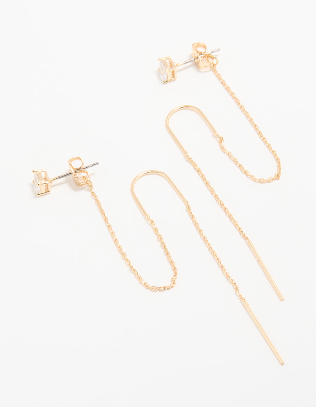 Gold Cubic Zirconia Threader Drop Earrings