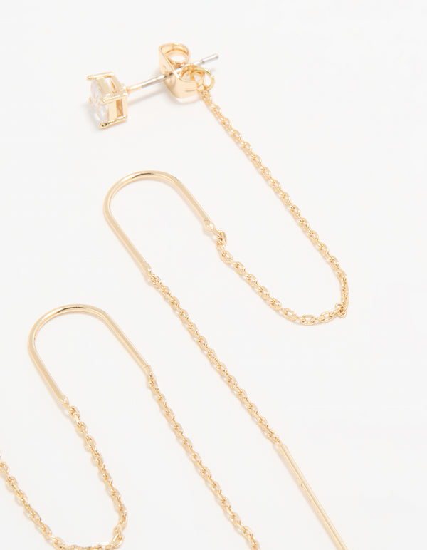 Gold Cubic Zirconia Threader Drop Earrings