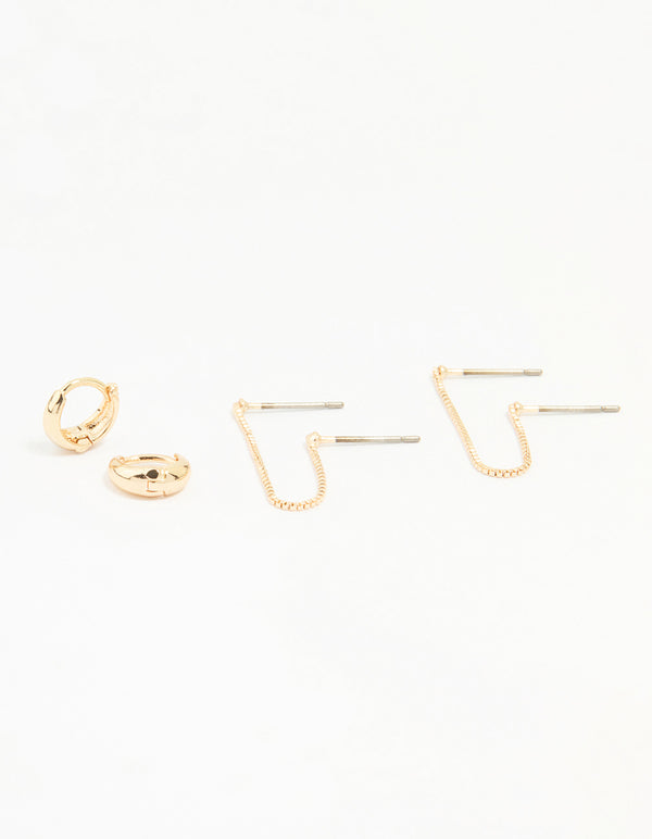 Gold Hoop & Loop Chain Earrings 2-Pack