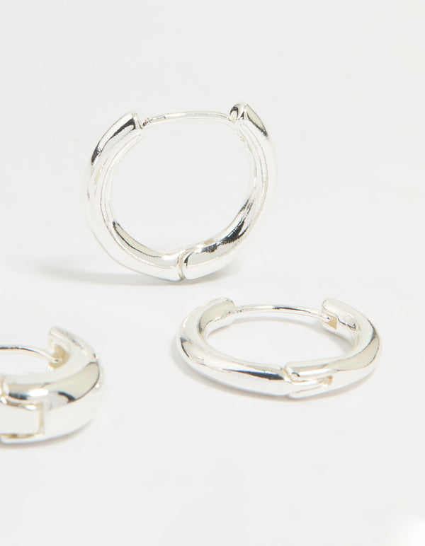 Silver Plated Brass Small & Medium Huggie Earrings 2-Pack