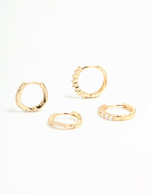 Gold Plated Brass Cubic Zirconia Wavy Earrings 2-Pack