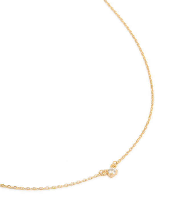 Gold Plated Brass Mini Cubic Zirconia Bezel Pendant Necklace