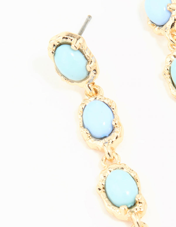 Gold Blue & Pink Ball Drop Earrings