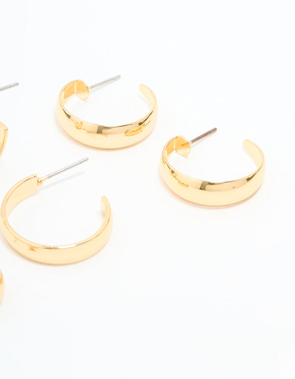 Gold Plated Smooth Hoop Earrings 3-Pack