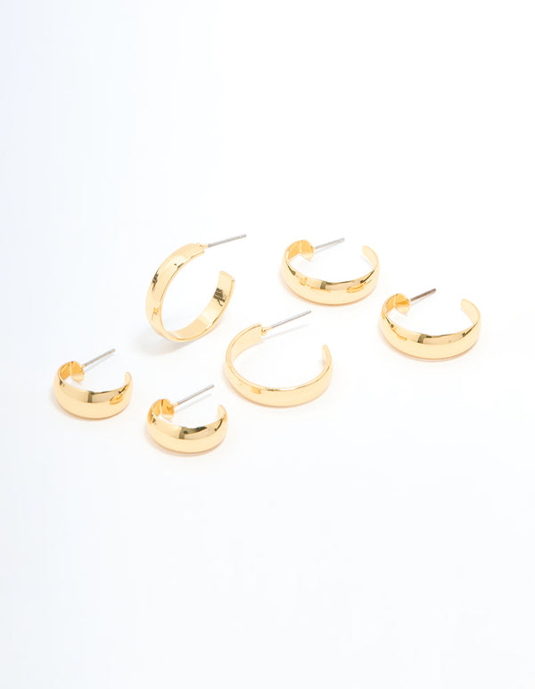 Gold Plated Smooth Hoop Earrings 3-Pack
