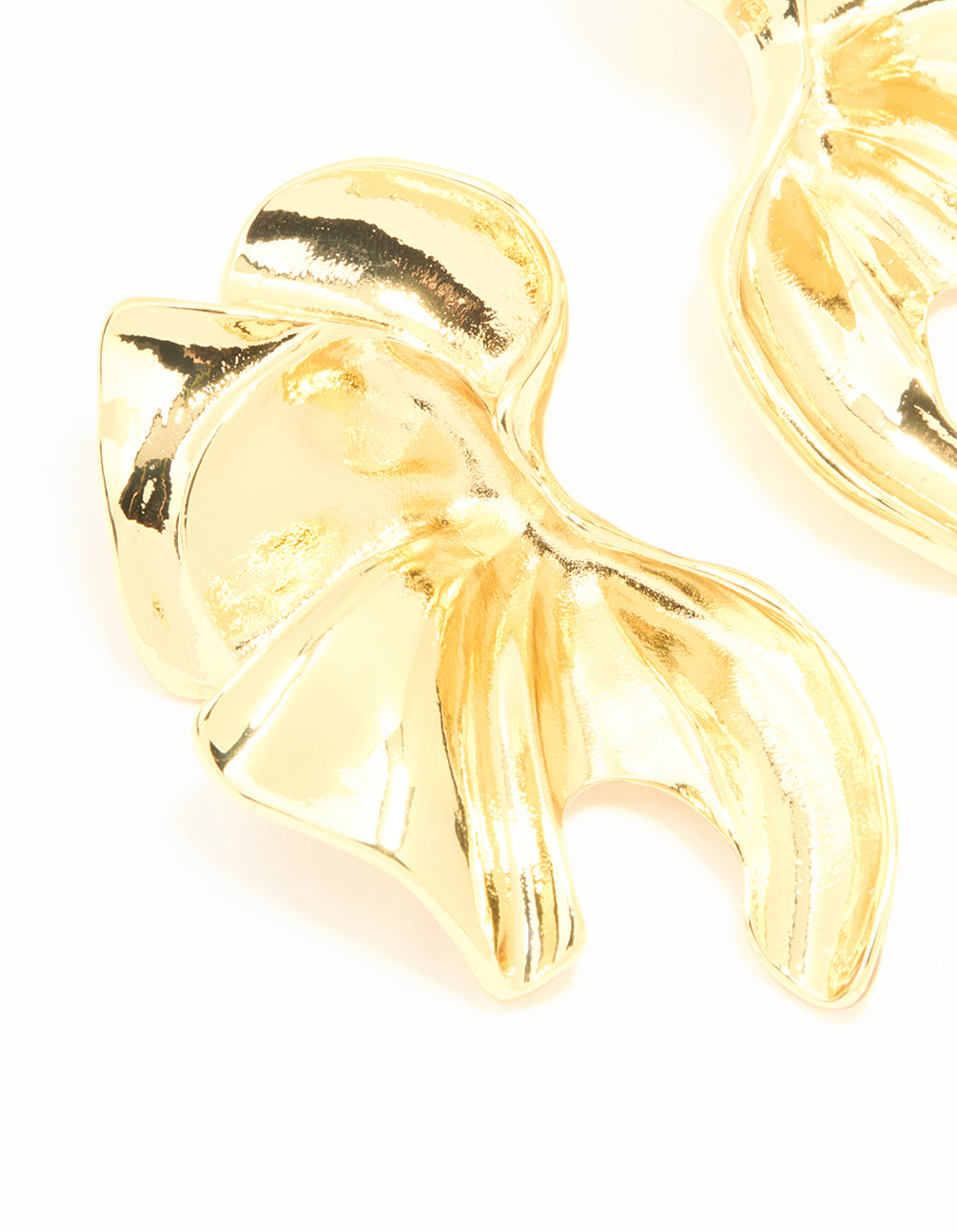 Gold Plated Textured Flower Fan Earrings