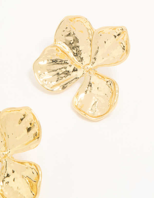 Gold Plated Textured Flower Stud Earrings
