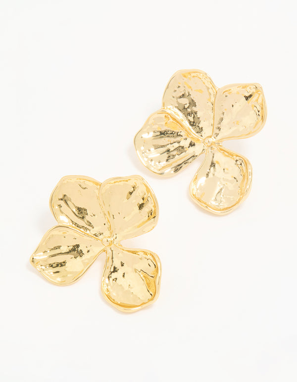 Gold Plated Textured Flower Stud Earrings
