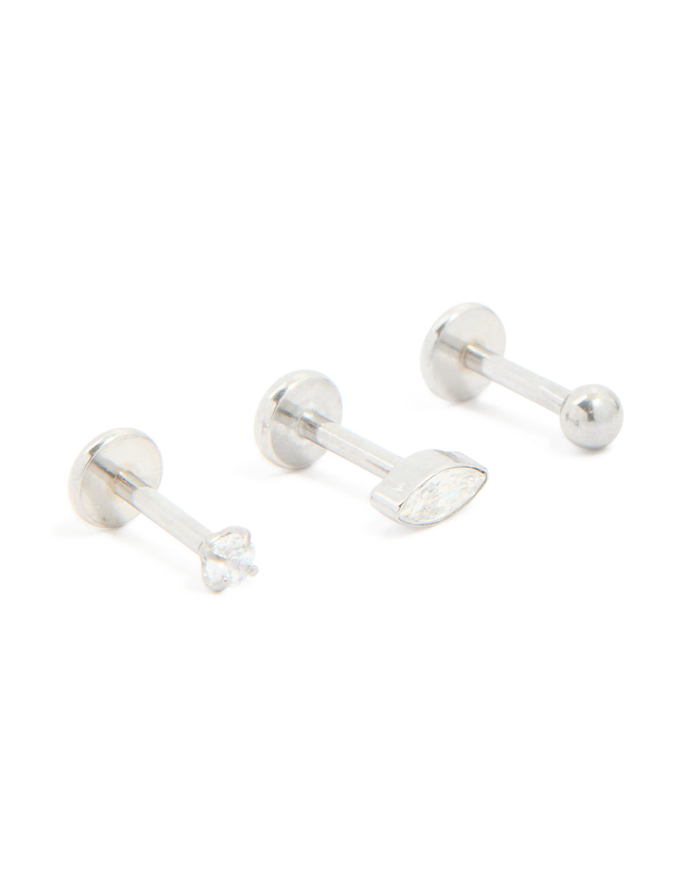 Surgical Steel Cubic Zirconia Flat Back Studs 3-Pack