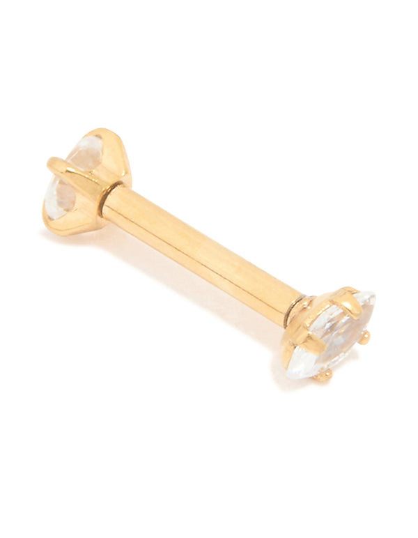 Gold Plated Surgical Steel Cubic Zirconia Reversible Flat Back Stud