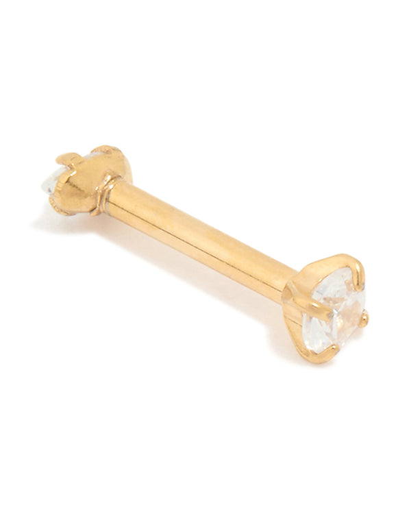 Gold Plated Surgical Steel Cubic Zirconia Reversible Flat Back Stud