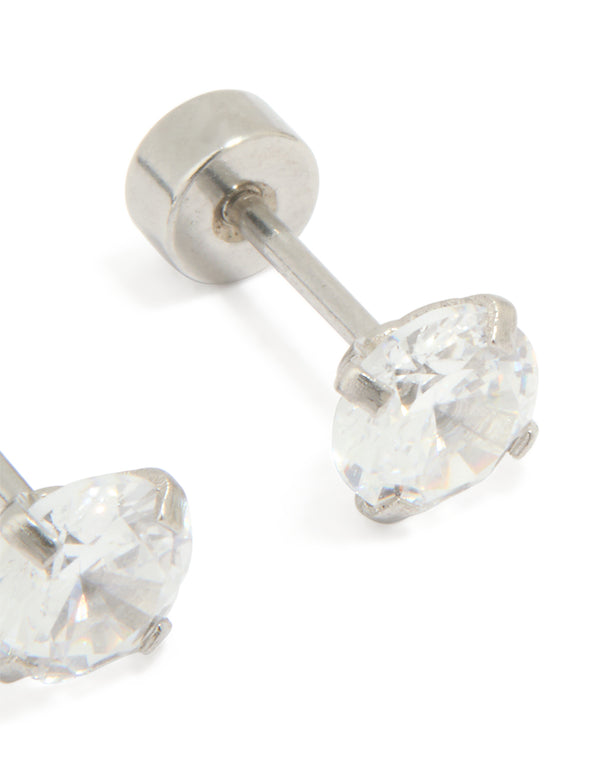 Kids Surgical Steel Cubic Zirconia 1 Carat Flat Back Studs