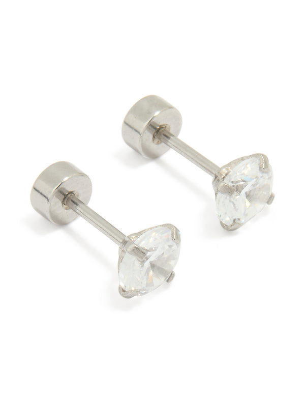 Kids Surgical Steel Cubic Zirconia 1 Carat Flat Back Studs
